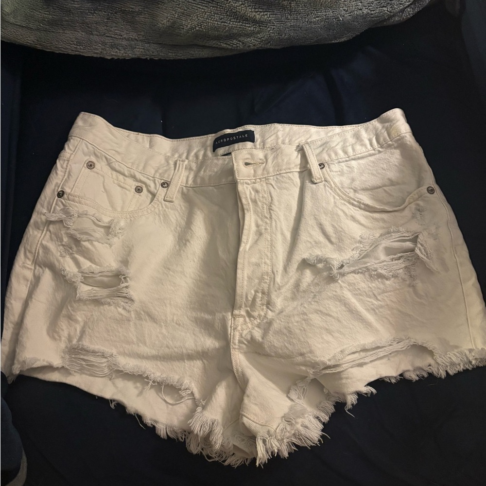 Aeropostale White Jean Shorts Distressed High-Waisted